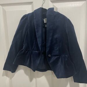 NWT Janie and Jack girls blue velvet peplum single button blazer lined new